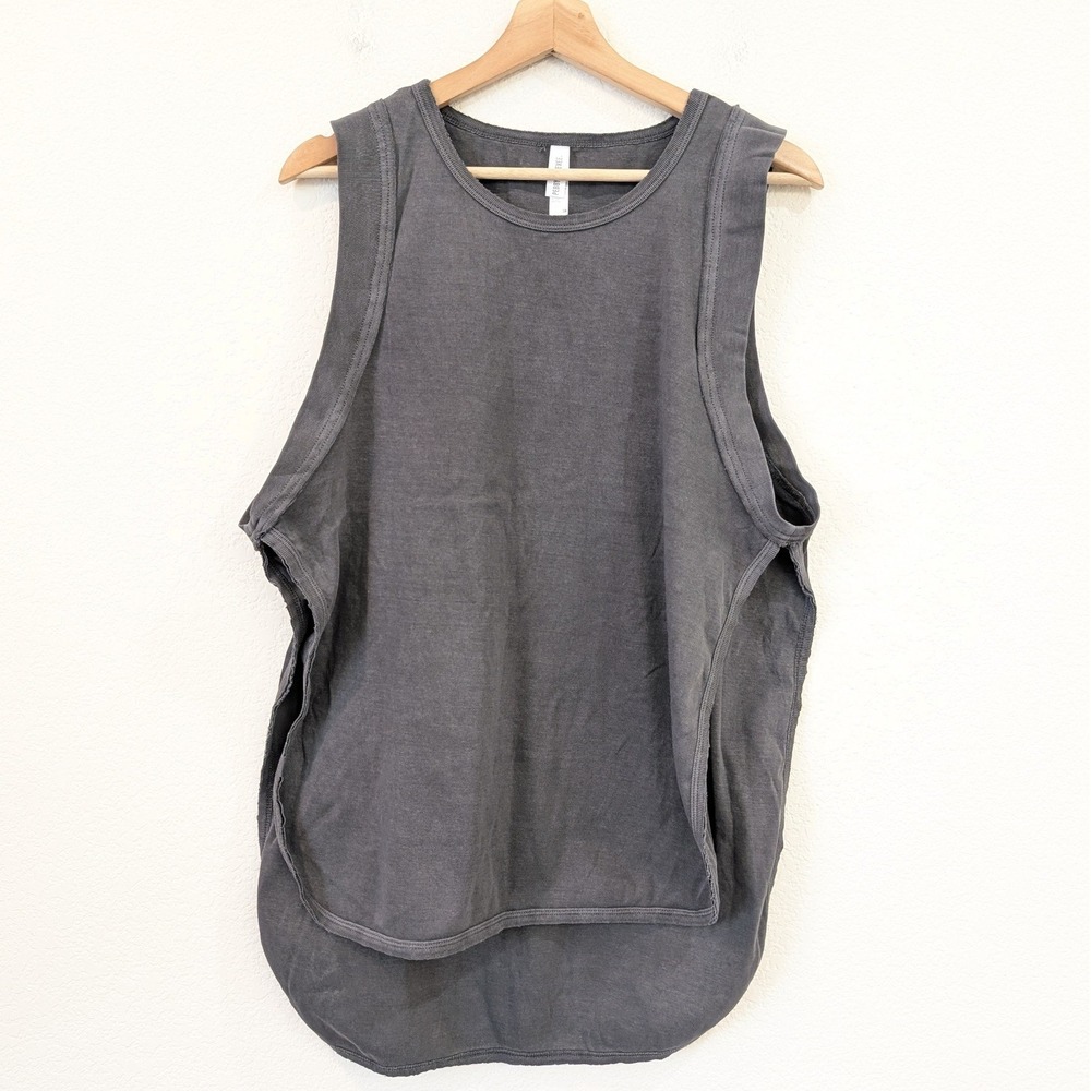 Pebby Forevee Charcoal Grey Open Side High Low Cotton Muscle Tank Top S/M